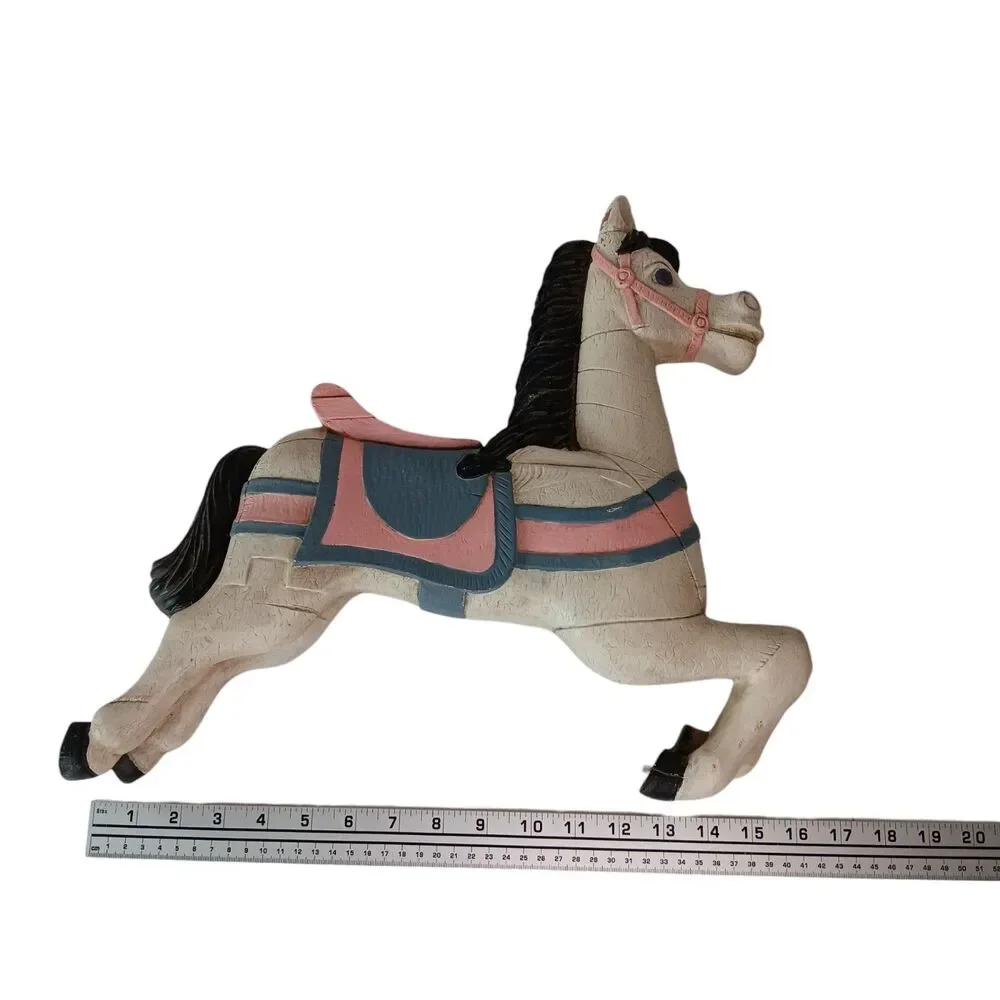 Vintage Yorkraft Carousel Horse Carved Wall Plaque White Pink Blue Black Mane